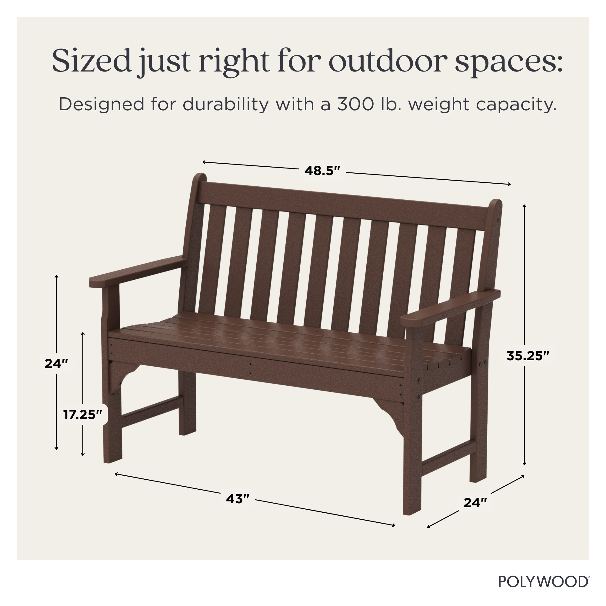POLYWOOD Vineyard Patio Bench, 35.25" H x 48" W x 24" D, Mahogany