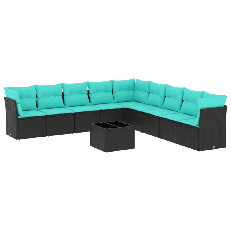 Vidaxl 10 Piece Garden Sofa Set With Cushions Black Poly Rattan