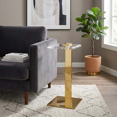 Table d'appoint moderne en acrylique pour le salon - Élément sculptural au profil étroit et élégant, idéal comme table de chevet fonctionnelle - 61 cm
