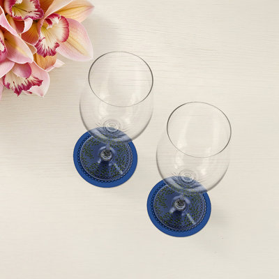 Sous-verres ronds en cuir vert et bleu