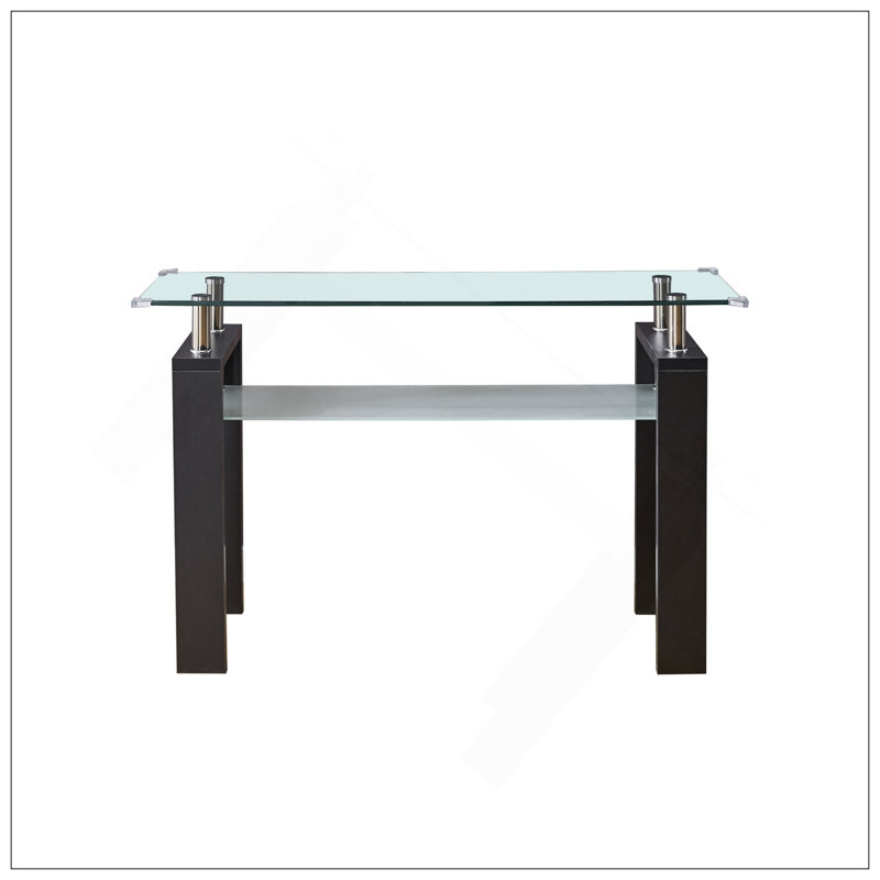 Console en panneau de fibres à densité moyenne noir, plateau en verre trempé, table de vestibule moderne, Noir