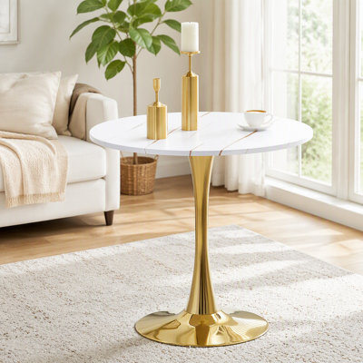 Table de salle à manger ronde, table tulipe ronde de 31,5 po avec plateau de table épaissi et piédestal en métal, table de bistro moderne Mid-Century pour la cuisine, les petits espaces, le salon et le café