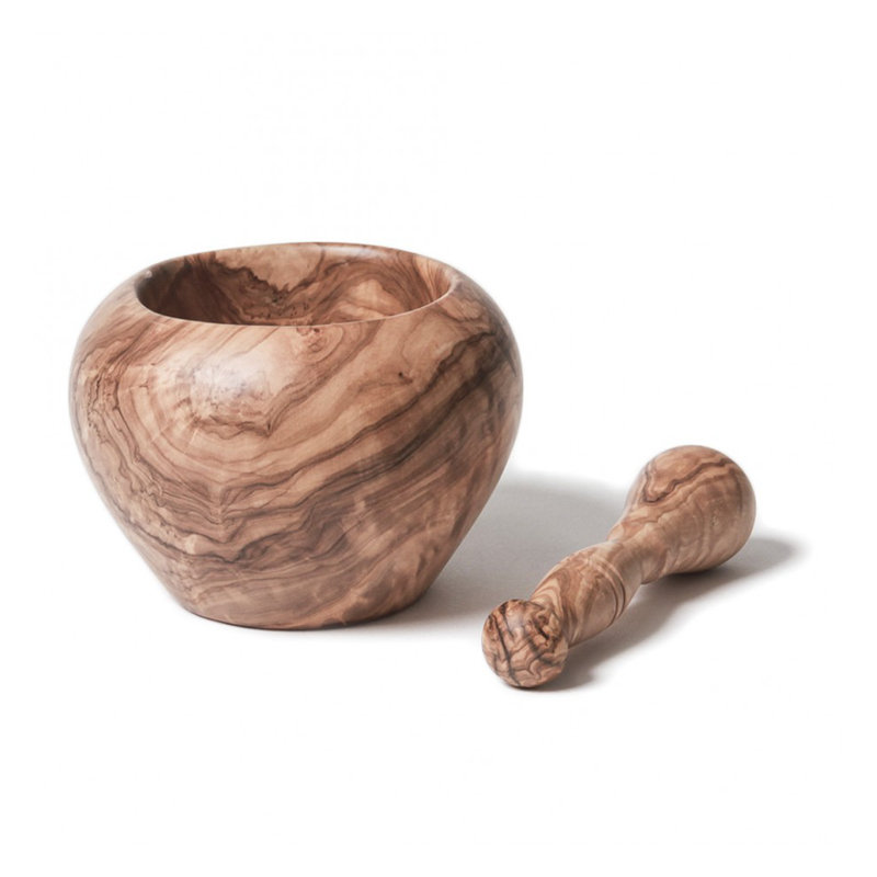Handcrafted Natural Olive Wood Mortar and Pestle Set, 5-Inch