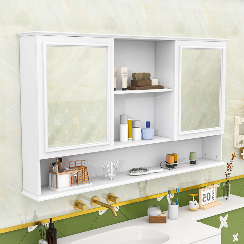 Pharmacie avec tablettes ajustables et miroir, White