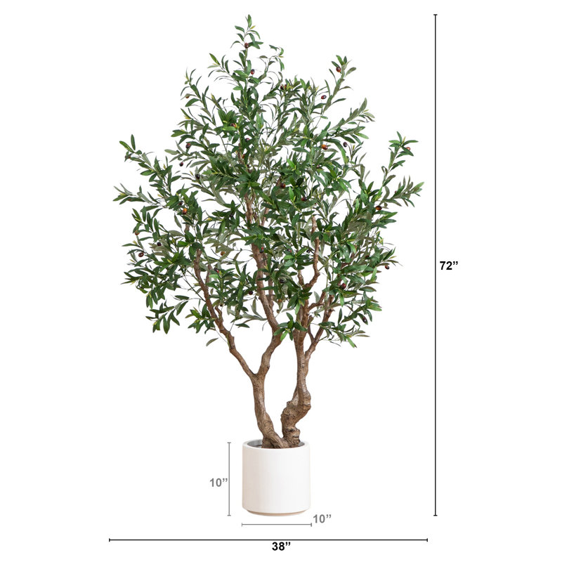 Artificial Grand Olive Tree in White Decorative Planter, 72" H x 38" W x 10" D