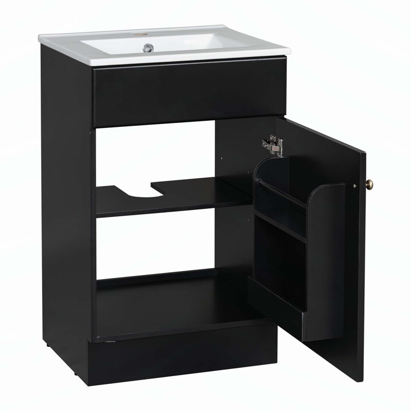 Meuble-lavabo polyvalent avec plusieurs options de rangement et fabrication durable, Noir