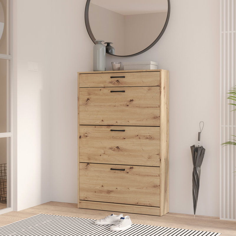 Vasbinder 6 Pair Shoe Storage Cabinet, Oak Wood, 127.7cm H x 83.2cm W x  20.4cm D