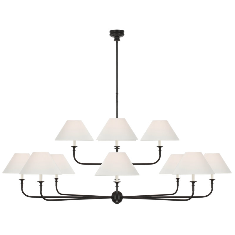 Piaf 12 - Light Chandelier, Aged Iron/Ebonized Oak