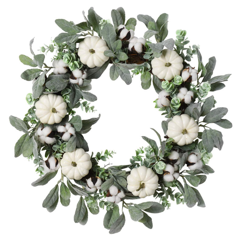 24'' Artificial Eucalyptus and Cotton Fall Front Door Wreath