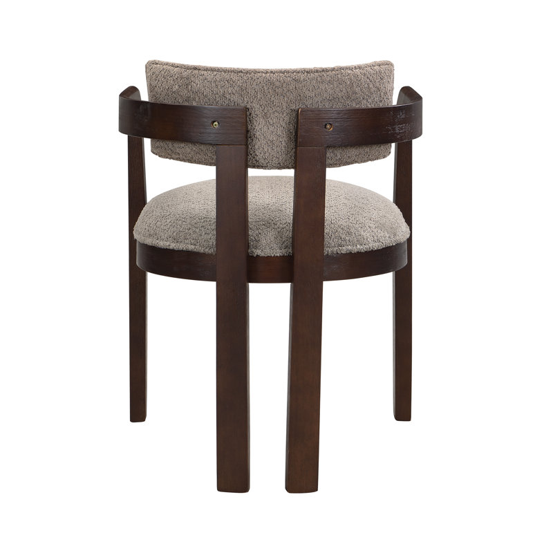 Lyddia Wood Upholstered Dining Chair, Light Brown Boucle/Espresso Frame, 2