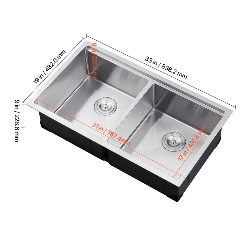 33'' L Double Bowl Stainless Steel Kitchen Sink