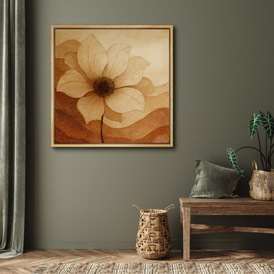 Framed Canvas Wall Art Neutral Floral Print for Living Room Decor