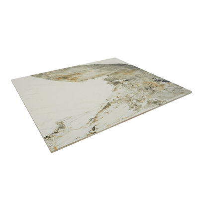 30" x 72" Marble White Sintered Stone Table Top in "Messy Smear" Design