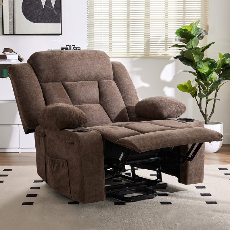 41.73"Wide Dual Motor Power Lift Recliner Chair With Massage & Waist Heating, Oversized Recliner With Side Pockets, Cup Holders