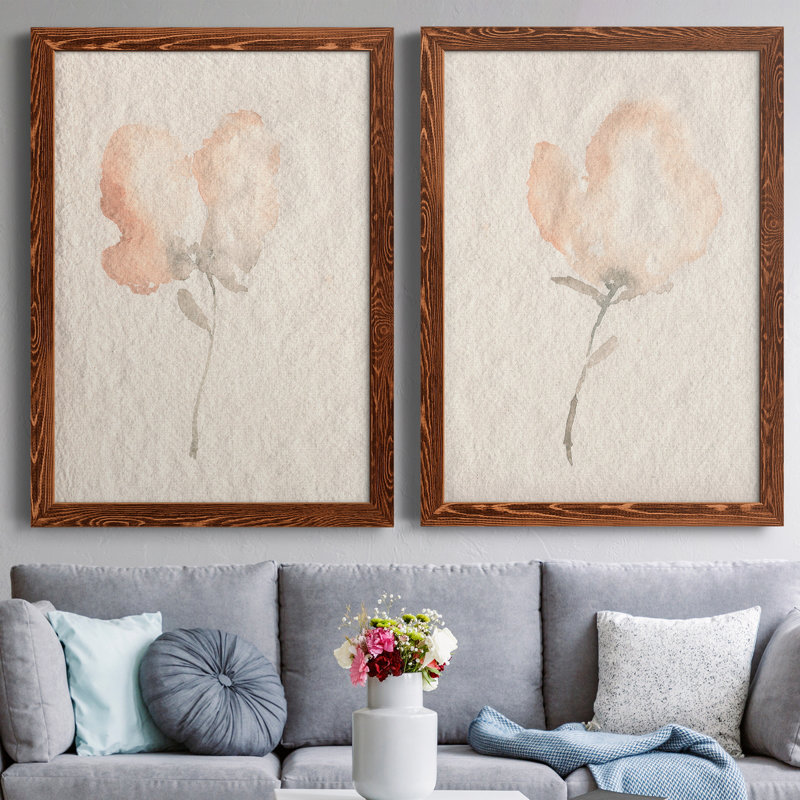 Fleur Petite I - Ensemble de 2 peintures sur toiles encadrées, H 37,5 po x l 55 po x P 1,5 po, Brun