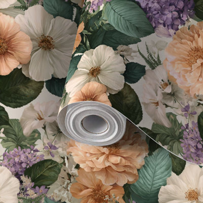 Papier peint auto-adhésif à motif de feuillage floral éthéré à motif de feuillage corail sauge doux auto-adhésif et amovible 17,7 po x 118 po (45 x 300 cm)