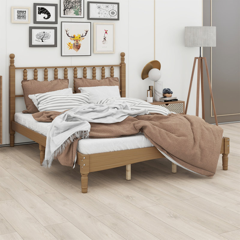 Lit plateforme en bois avec tête de lit en forme de gourde, lit plateforme de style rétro avec support à lattes en bois