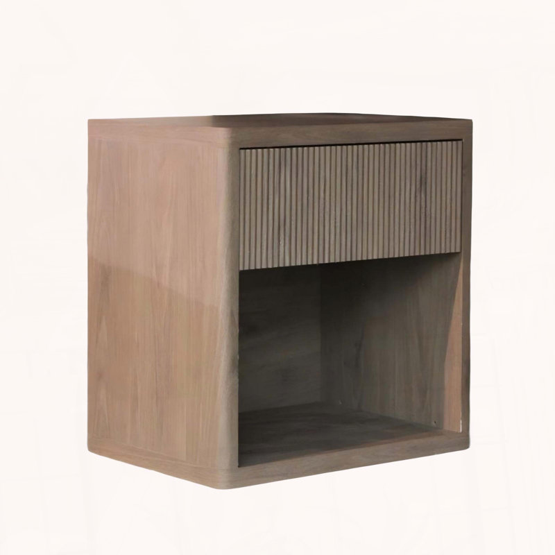 Grande table de chevet avec tiroir et compartiment ouvert, Brun cendré