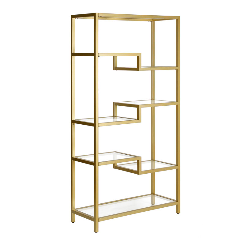 Johann 68"H 4-Tier Metal Tall Rectangular Bookcase in Brass, Brass