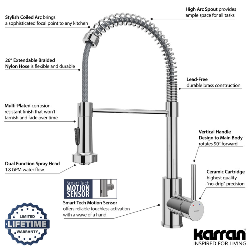 Karran Loxton Pull Down Touchless Kitchen Faucet, Chrome