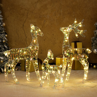 3Pcs Lighted Iridescent Reindeer Family Christmas Decoration 2D