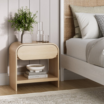 Arched Nightstand with Drawer in Light Oak