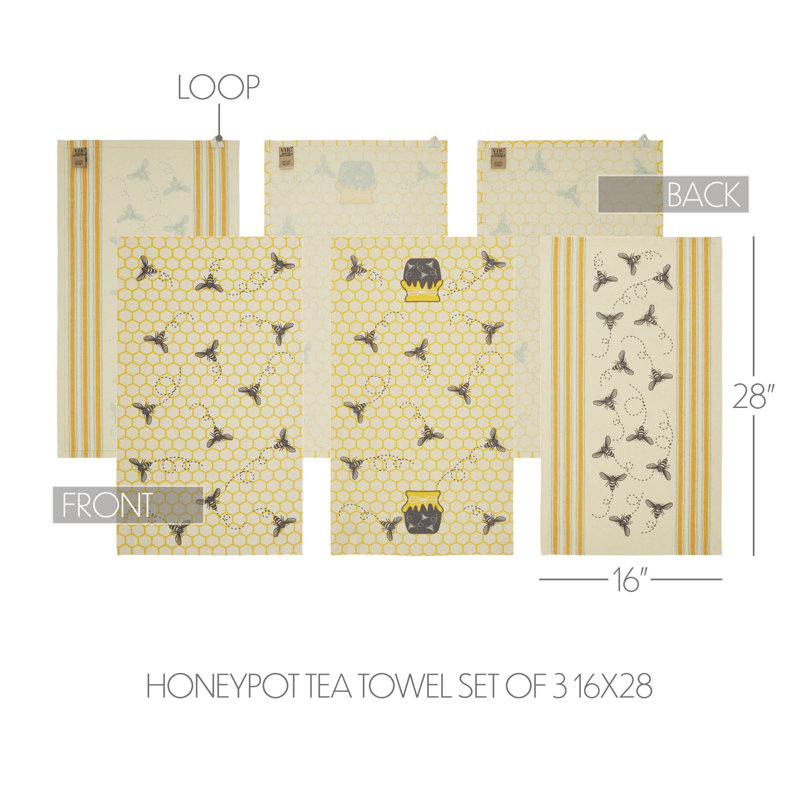 Ensemble de 3 torchons Buzzy Bees Honeypot 16 x 28