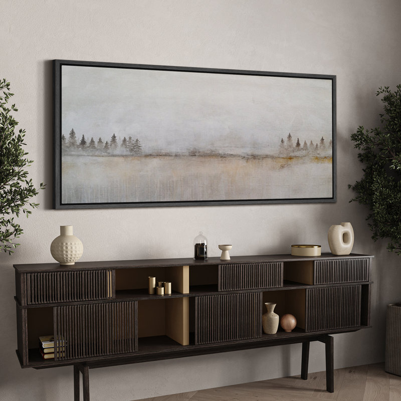 «Woodland Forest Landscape Tranquil Dawn Morning Mist Over The Lake», reproduction d'art sur toile, H 30 po x l 60 po