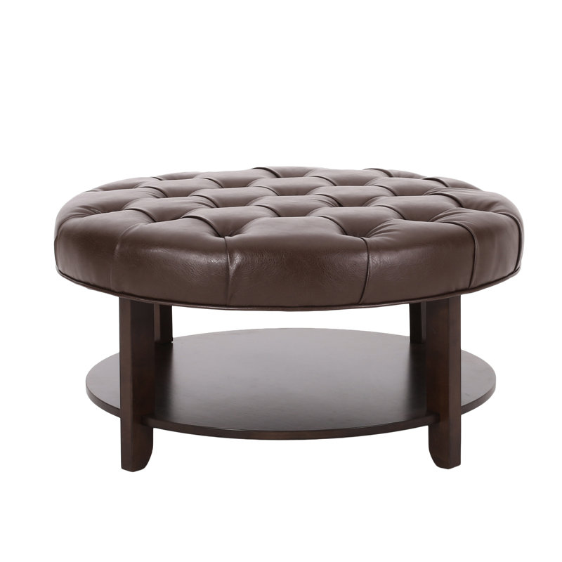 Elegant Round With Faux Leather Upholstery And Open Shelf For Style, 31.58" X 17.27 Chic Versatile Various Needs, 32"w 32"d 17"h