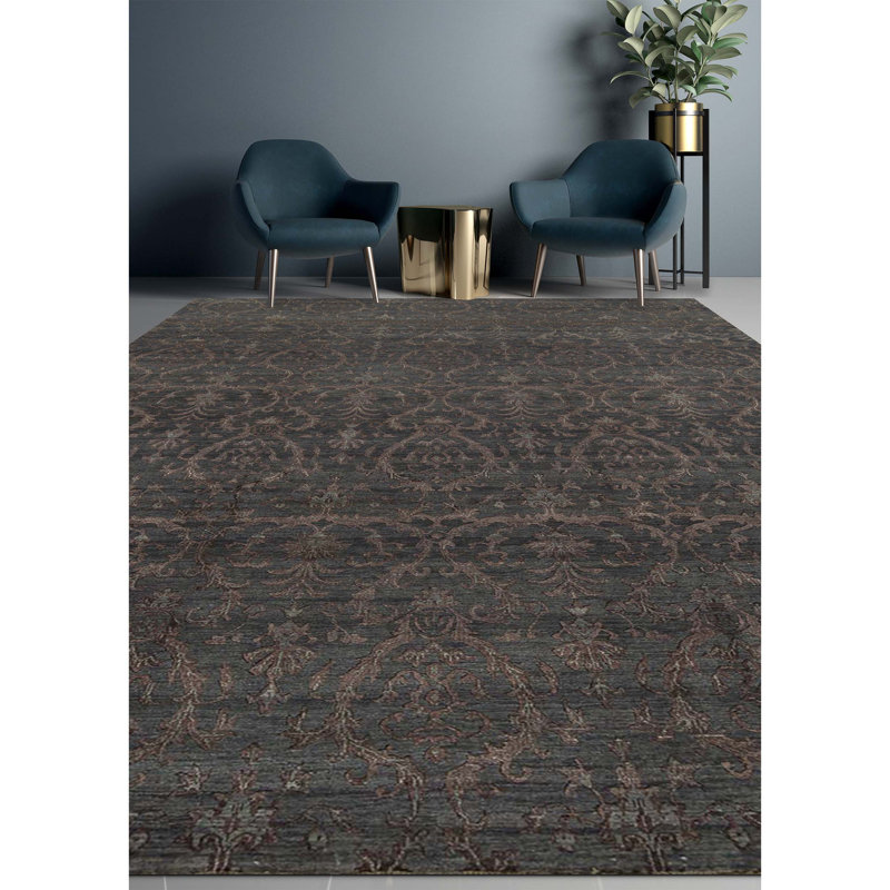 Cotton Abstract Area Rug in Dark Gray