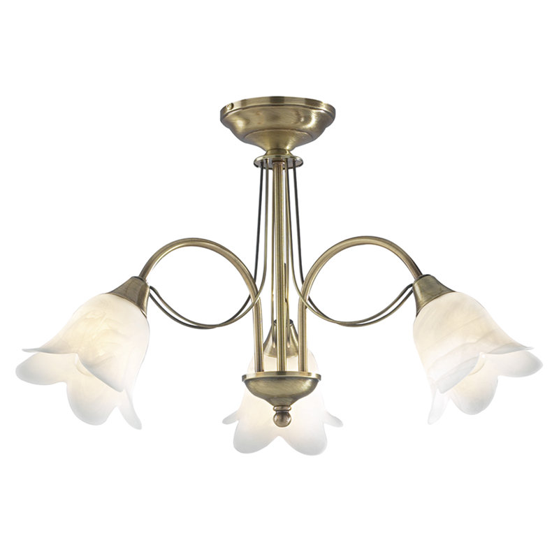 Hartell Glass Semi Flush Mount, Antique Brass