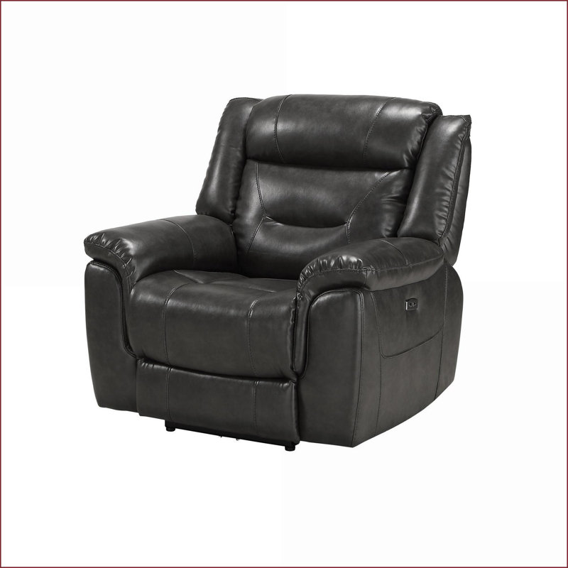 Fauteuil inclinable électrique avec port USB, gris ardoise | Cuir et cadre en bois