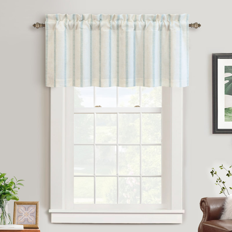 Mudge Farmhouse Striped Linen Double Layer Thermal Insulated Room Darkening  Window ValancesRod Pocket Vertical Striped Kitchen Valance for Bathroom