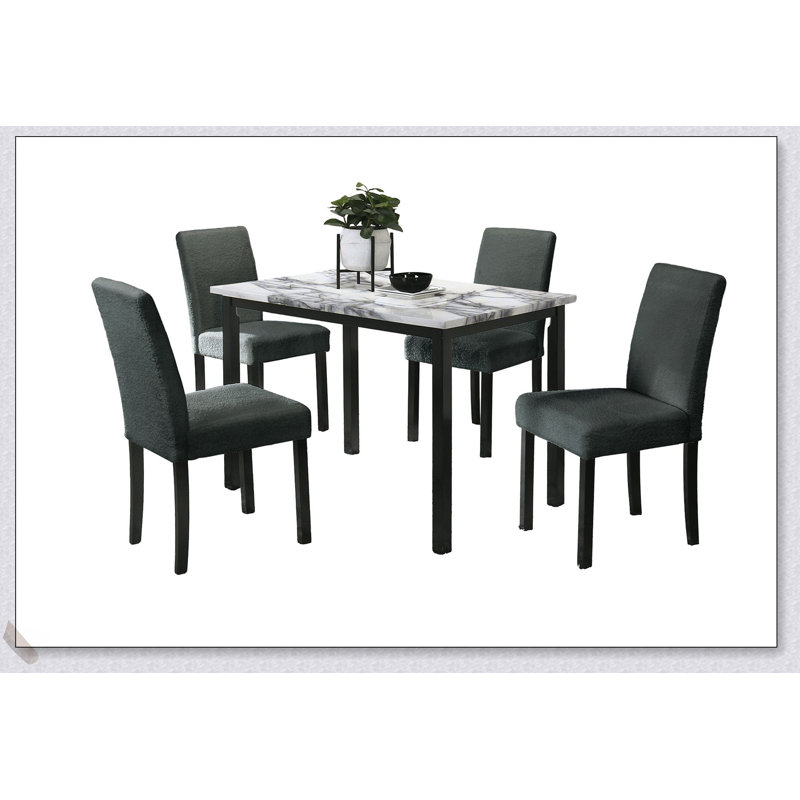 Ensemble de salle à manger 5 pièces à finition anthracite et tissu de laine gris anthracite, idéal pour les cuisines modernes et les salles à manger
