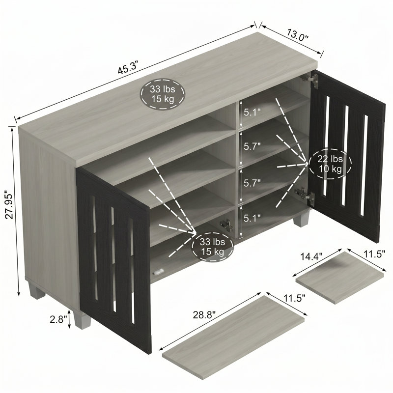 Baron 16 Pair Shoe Storage Cabinet, Warm Gray Oak/Black Oak