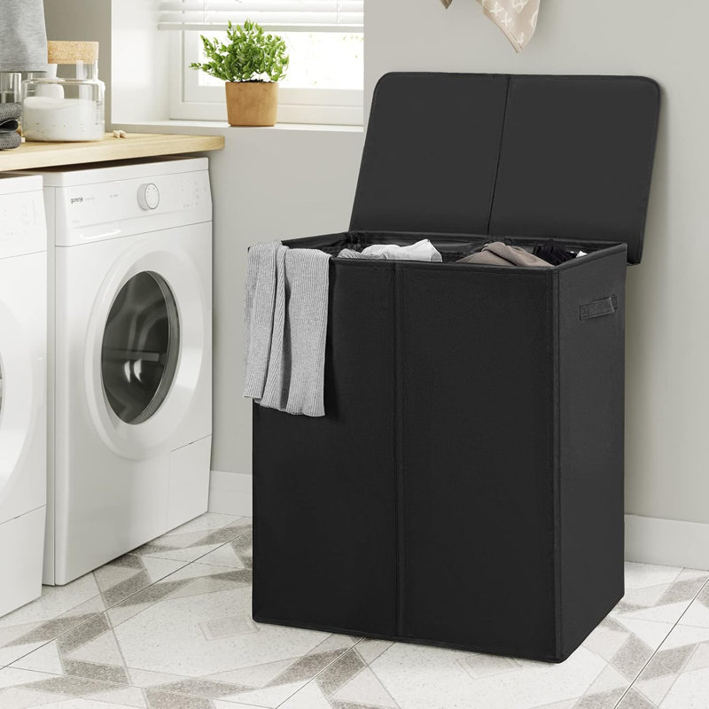 154L Double Laundry Hamper With Lid And Removable Laundry Bags, Large Dirty Clothes Hamper 2 Section Collapsible Laundry Basket Dorm Room Storage For Bedroom, Bathroom, College