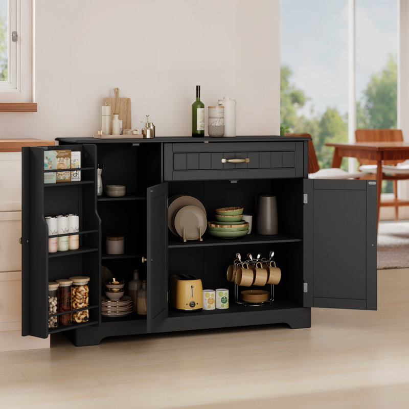 Bayview 33” Stand Kitchen Pantry with 3 Doors, 1 Drawer, Multiple Finish Options, Black