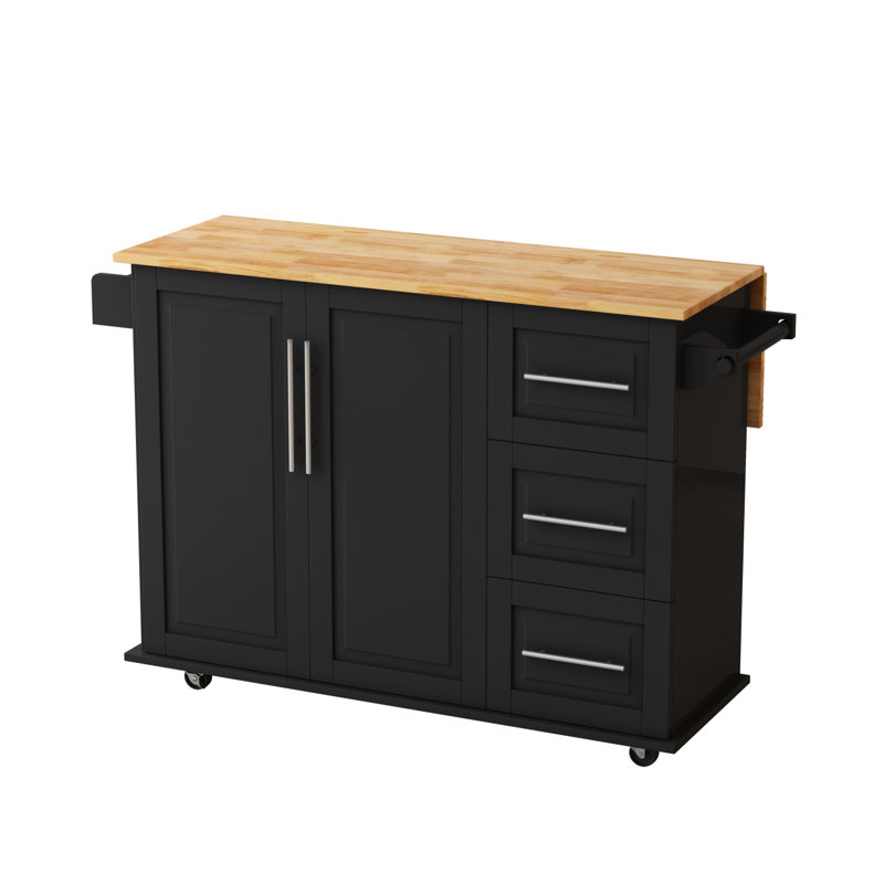 Monea Kitchen Island, Black, Manufactured Wood