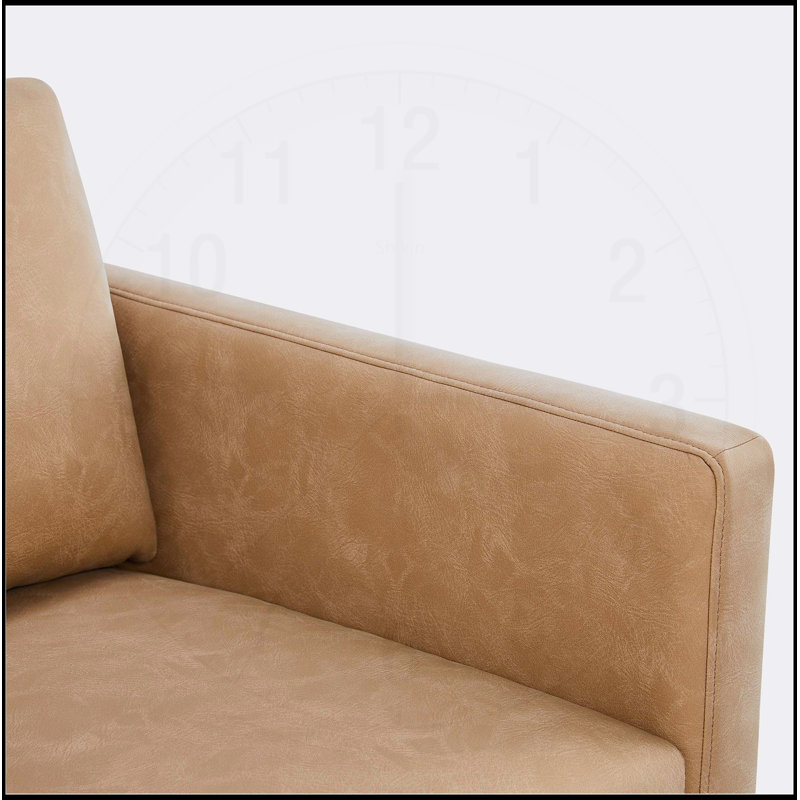 Fauteuil Tulo en similicuir brun miel avec accoudoirs modernes et siège à ressorts, Marron clair