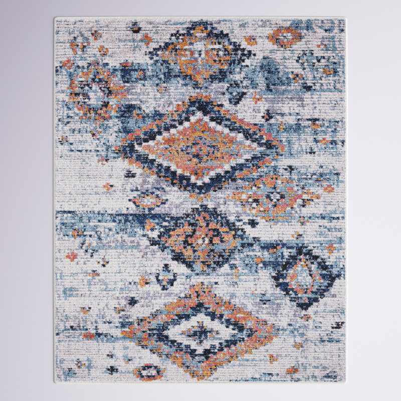 Tapis ivoire / bleu marine Clerge Southwestern, Rectangle 4 pi 1 po x 6 pi 1 po