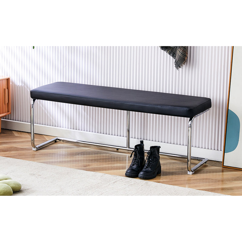 Banc à langer noir en métal argenté Caractéristique charmante - Chaise en cuir Pu pour différentes pièces Guide d'assemblage et d'installation simple inclus avec structure attrayante
