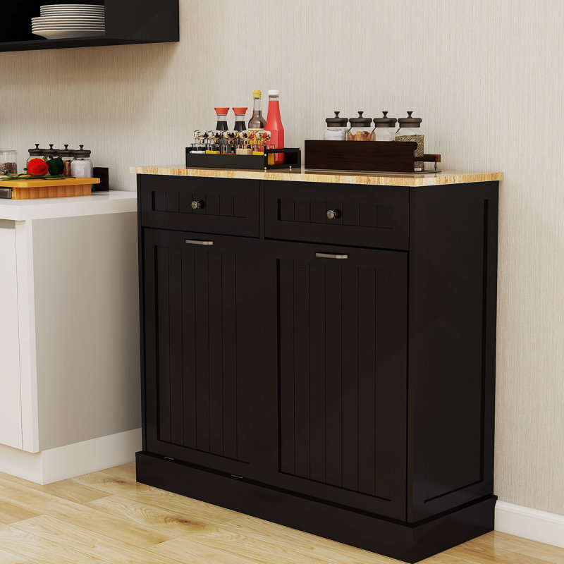 Armoire à ordures inclinable à deux tiroirs et à deux compartiments pour la cuisine, offrant beaucoup de rangement et une organisation facile