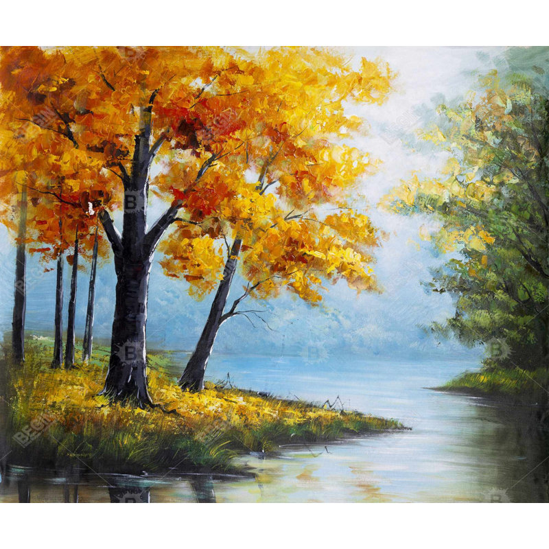 Arbres au bord du lac - Paysage encadré sur toile pour la décoration intérieure