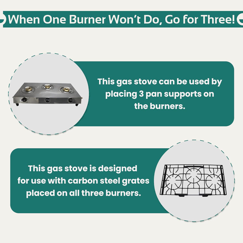 3 Burner Propane Stove - Stainless Steel Propane Portable Cooktop With Grate Propane Range Countertop Stove Gas Burner Indian Style Gas Stove For Cooking Outdoors On Propane Gas Cooktop Camping Stove