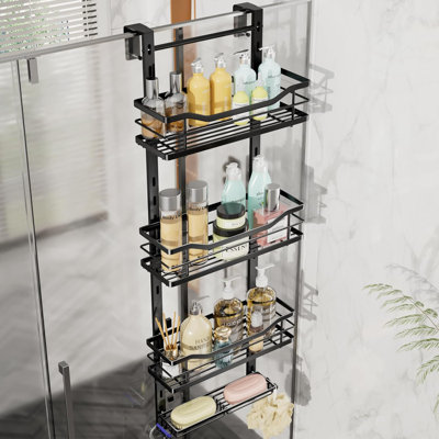 Over the Door Shower Caddy - 4 Tier Adjustable Shower Organizer Hanging with Soap Holder