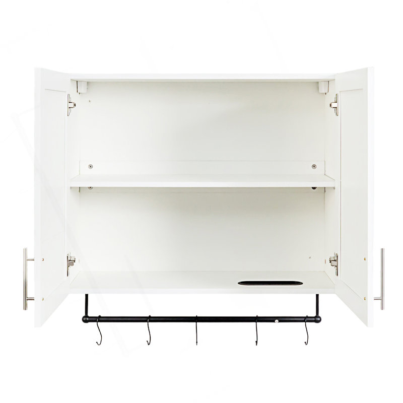 Armoire décorative, armoire murale de salle de bain avec tablette réglable, barre à serviettes, 5 crochets