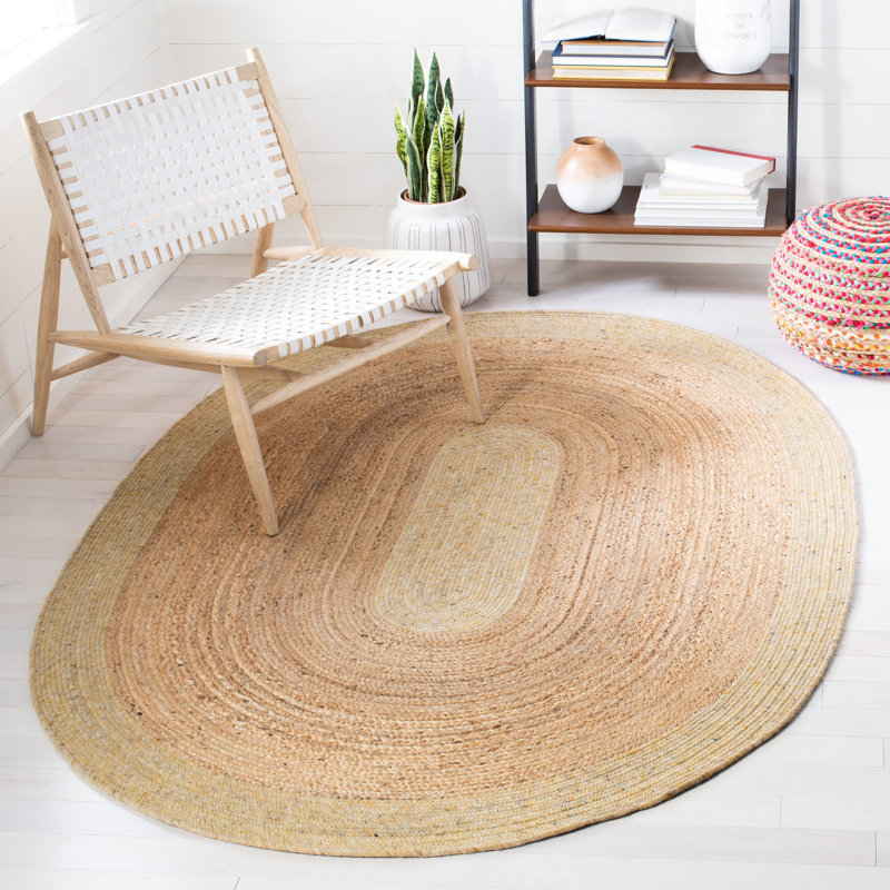 Marcum Hand Woven Jute/Wool/Cotton Rug in Gold/Natural, Oval 5' x 7'