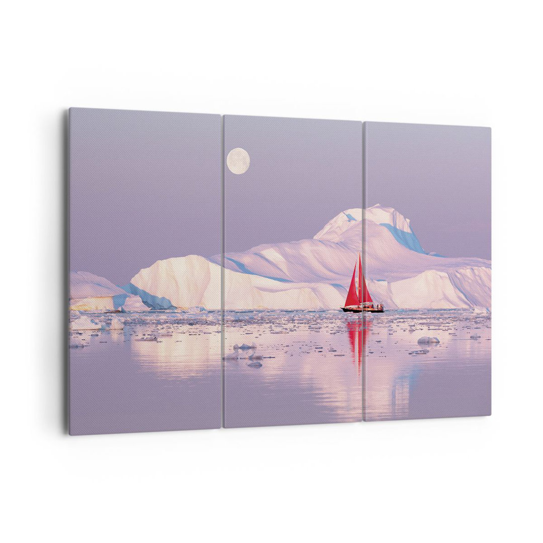 3-tlg. Leinwandbilder-Set Sailing Ship Moon Glacier