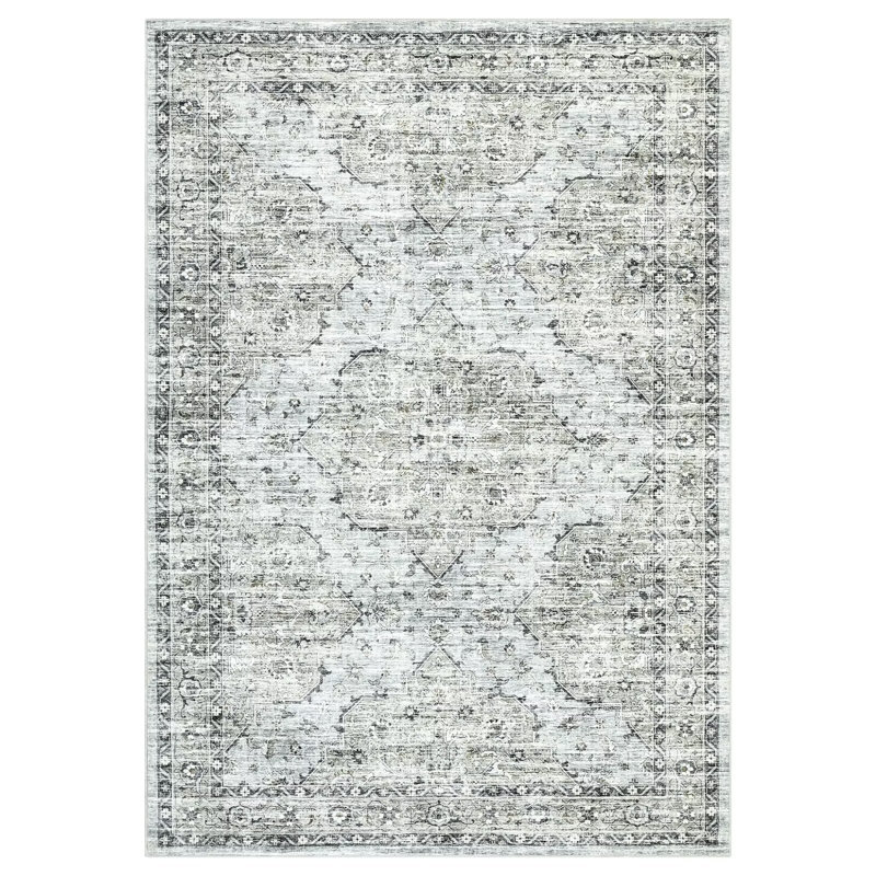 Vintage Floral Rug Washable Rug for Living Room, Retro Oriental Carpet, Soft Low Pile Non Shedding Floor Covering, Foldable Thin Non Shedding Indoor Mat for Bedrooms, Nurseries
