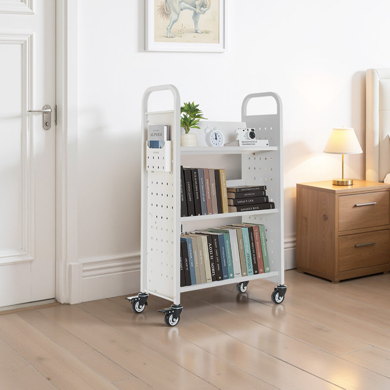 Chariot à livres à 3 niveaux, Blanc